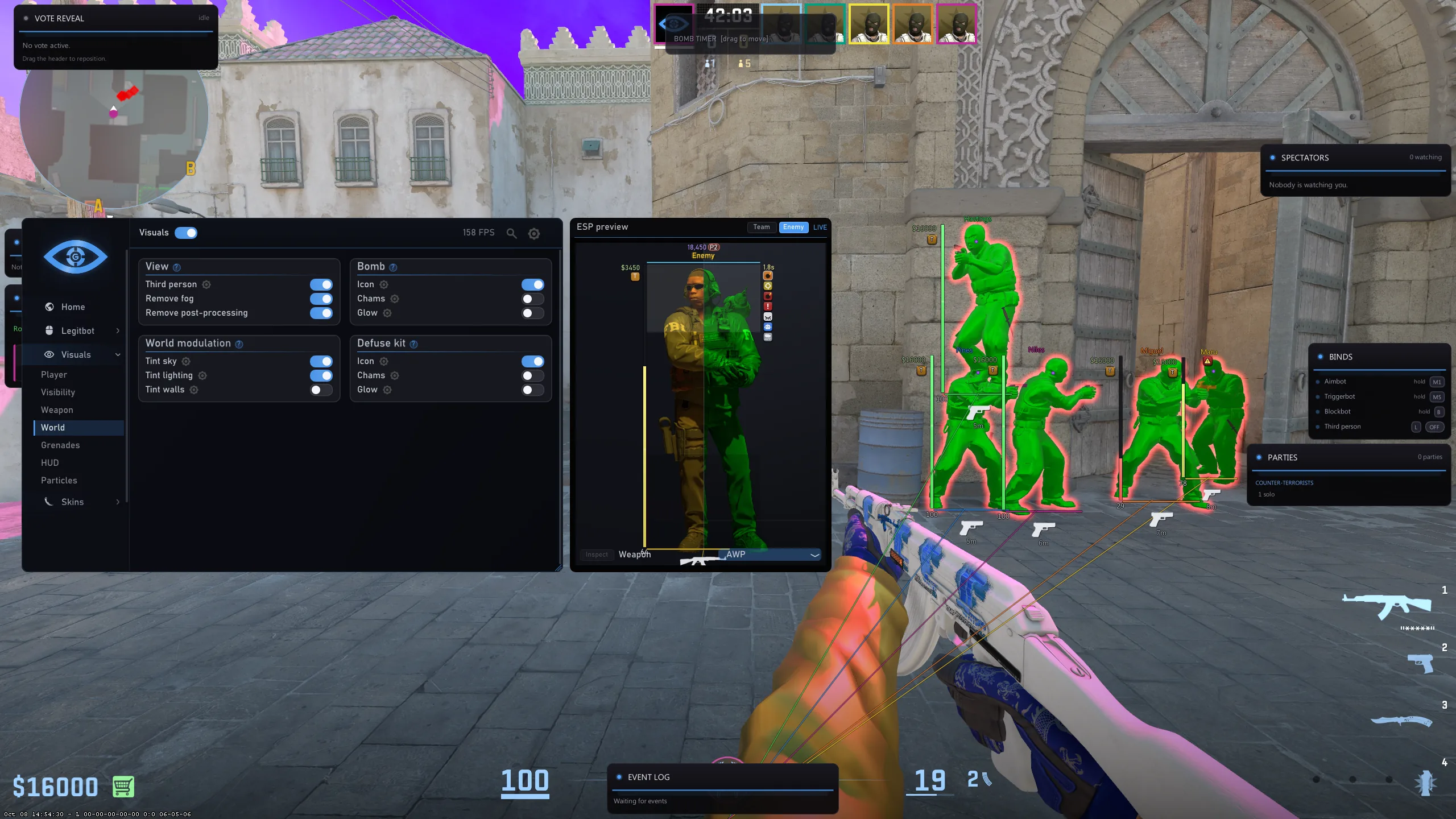 Visuals › World with the sky and lighting tint switched on over Dust II