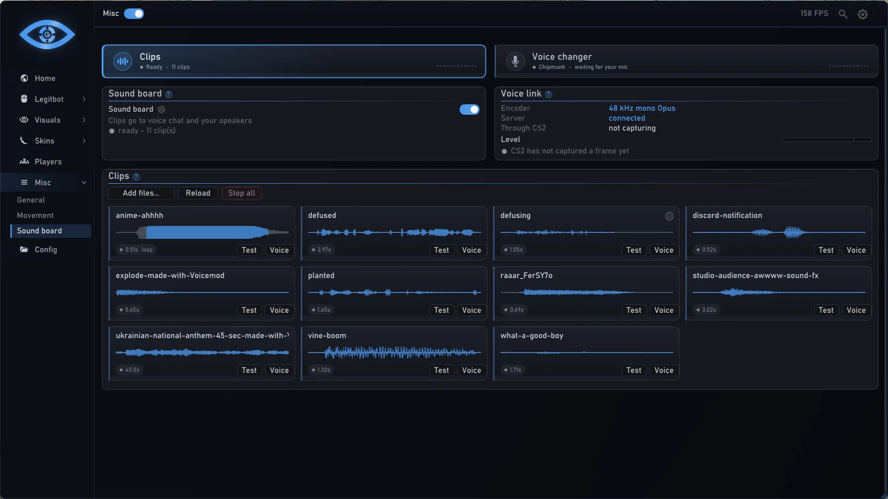 GriefBot Misc › Sound board: clips with their waveforms, ready to play into voice chat